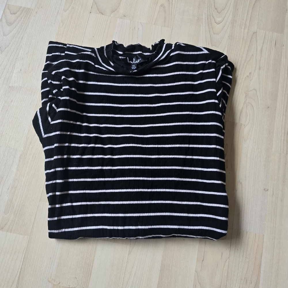 Lulus Charm Class Black and White Striped Long Sleeve Dress Size XL